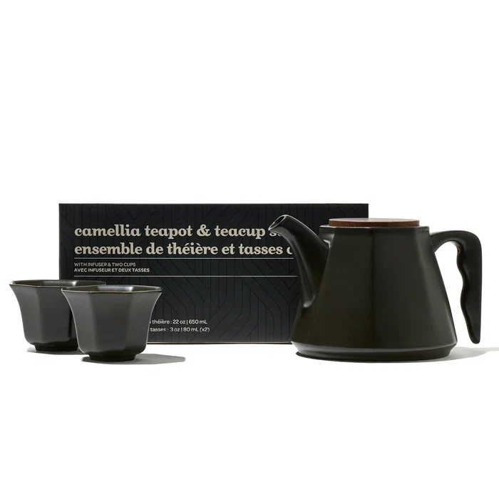 DAVIDsTEA Black Camellia Ceramic Teapot & Teacup Set Tea